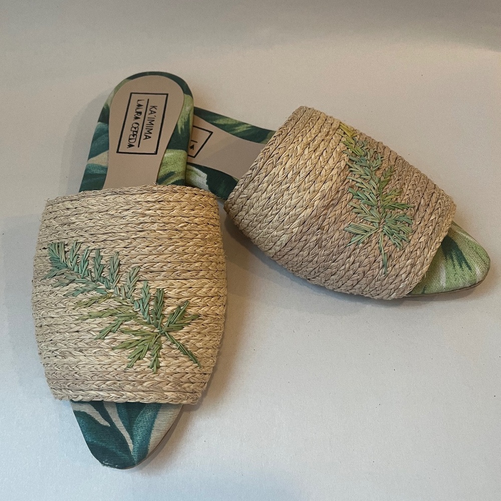 Laura Cepeda Ka'imima Palm Leaves Sraw Tuchin Tradicional Sandals Slip Ons Shoes